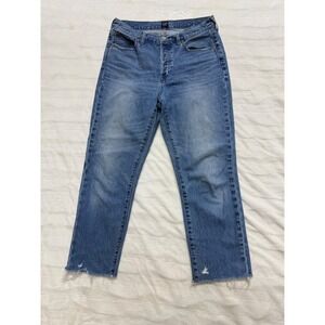 GAP Women's Boyfriend Jeans Medium Wash Distressed Raw Hem Size 8/29
